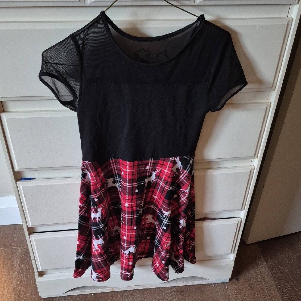 Urban Planet Kids Dress with Black Top and Red Plaid Skirt